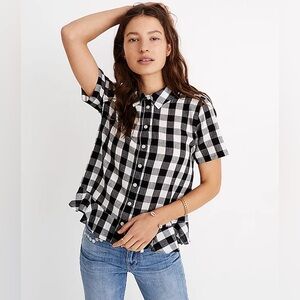 Madewell Peplum Button-Down Shirt in Black and White Gingham M